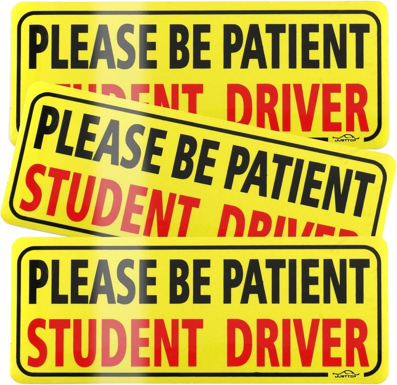 JUSTTOP 3pcs Student Driver Magnet for Car, Please Be Patient Student Driver, New Drivers Sticker Safety Warning, Magnetic Reflective Rookie Driver Bumper Sticker (Black&Red) - Image 1